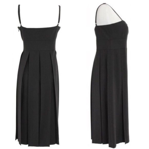 THEORY Wool Strap Shoulder Pleated Midi Dress In Black Style: Raquel - Picture 9 of 9